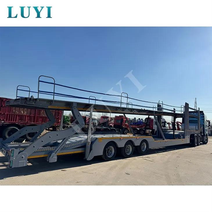 3 เพลาเด็คคู่ 8 ยานพาหนะบรรทุกรถขนส่งรถเทรลเลอร์กึ่งรถเทรลเลอร์