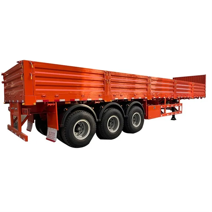 รถพ่วงรั้ว 3 เพลาบรรทุกสินค้าด้านข้างรถบรรทุกกึ่งพ่วง