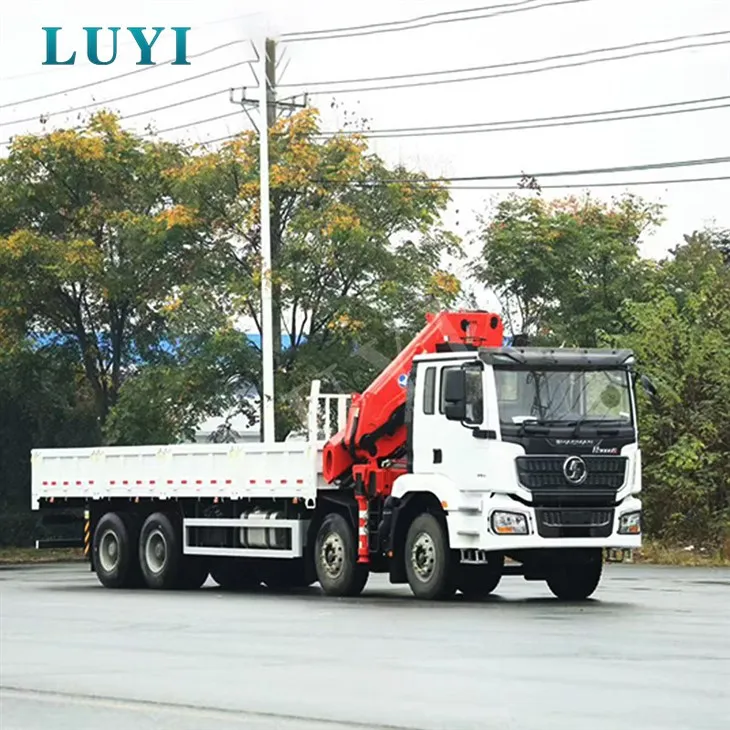 Shacman 4-axle Steering Knuckle Boom Crane Truck 25 Tons การรับรองการก่อสร้าง CE